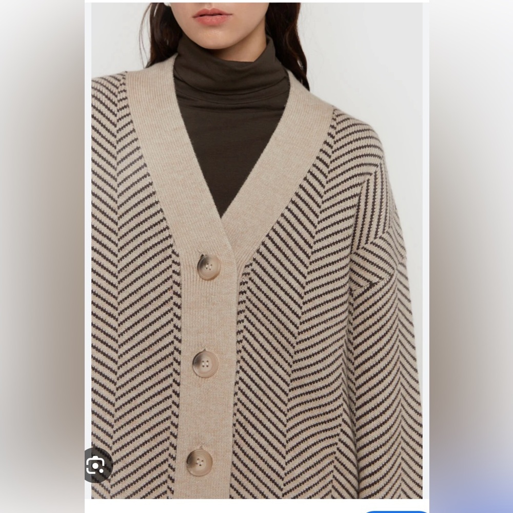 OAK + FORT Herringbone Brown Cardigan Sweater Sz small - Picture 3 of 13